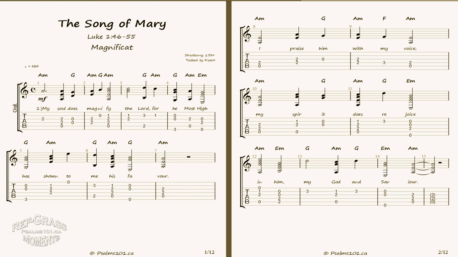 The Song of Mary (Magnificat) - Guitar Notation & Tablature